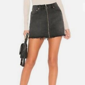 Free People black zip it up mini denim skirt full front zipper never worn